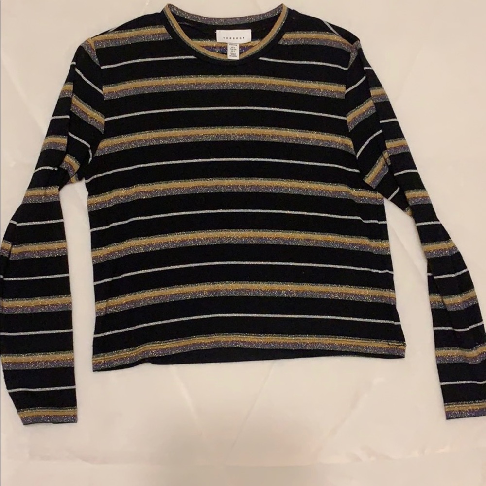 Black colored stripped Top from Topshop